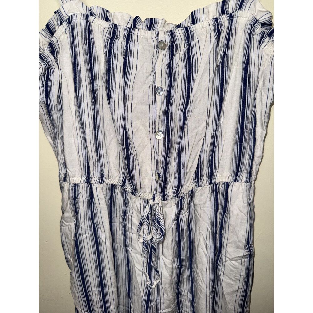Lily Rose NWT Linen Blend Navy Cream Striped Jumpsuit Size L Wide Leg Pockets - Picture 3 of 11